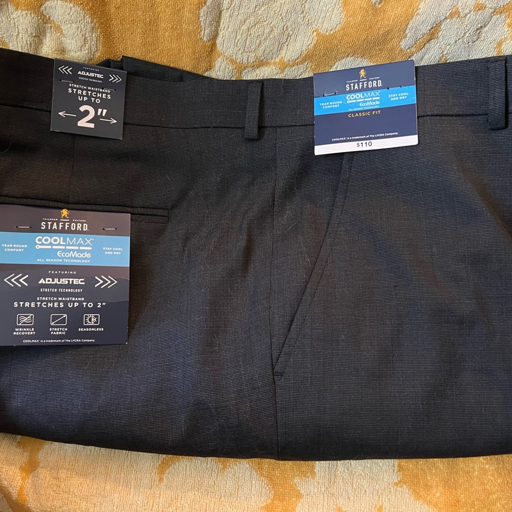 Stafford COOLMAX CHARCOAL Dress Pants Slacks NWT